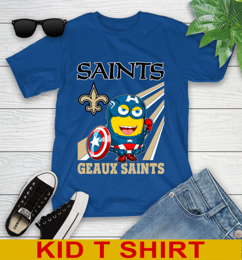NFL Football New Orleans Saints Captain America Marvel Avengers Minion Shirt Youth T-Shirt 10