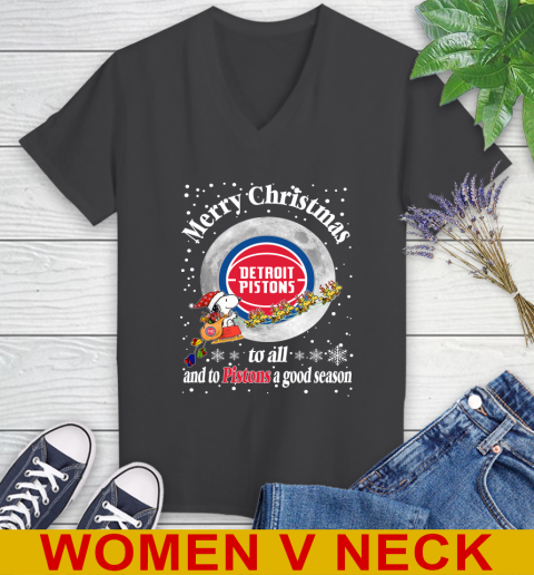 Detroit Pistons Merry Christmas To All And To Pistons A Good Season NBA Basketball Sports Women's V-Neck T-Shirt 8