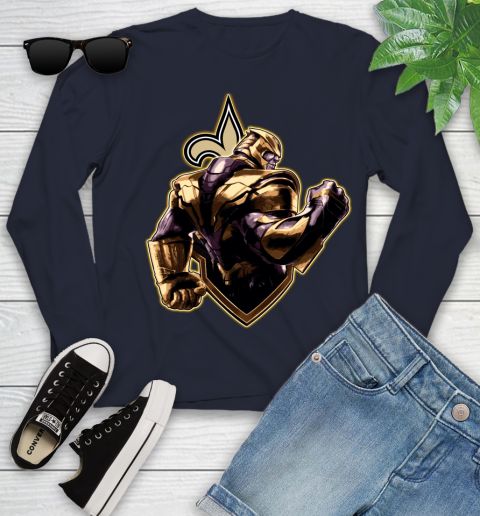 NFL Thanos Avengers Endgame Football Sports New Orleans Saints Youth Long Sleeve 3