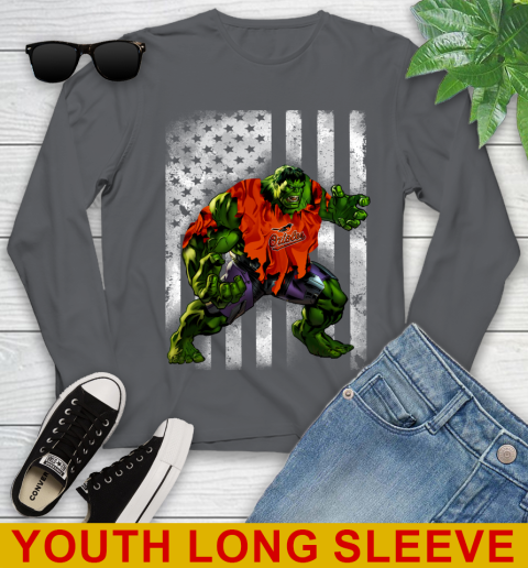 Baltimore Orioles Hulk Marvel Avengers MLB Baseball American Flag Youth Long Sleeve 9