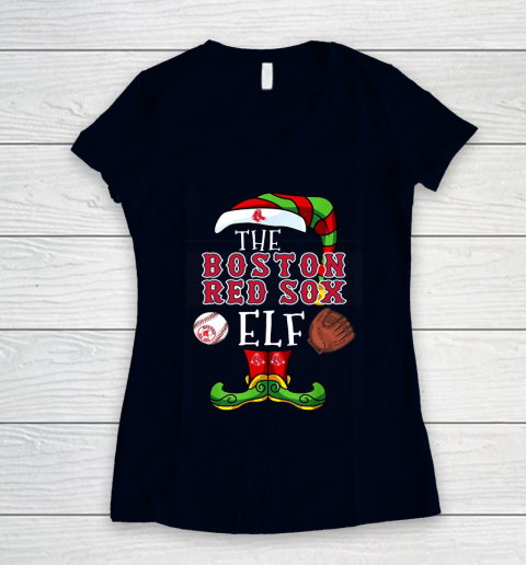 Boston Red Sox Christmas ELF Funny MLB Women's V-Neck T-Shirt 2