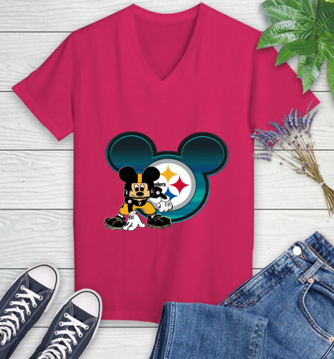 NFL Pittsburgh Steelers Mickey Mouse Disney Football T Shirt Women's V-Neck T-Shirt 9
