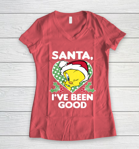 Looney Tunes Christmas Tweety Bird Santa I ve Been Good Women's V-Neck T-Shirt 4