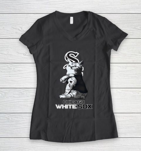MLB Baseball My Cat Loves Chicago White Sox Women's V-Neck T-Shirt 6