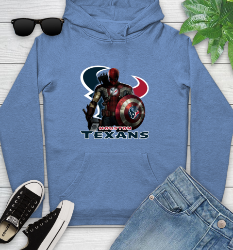 NFL Captain America Thor Spider Man Hawkeye Avengers Endgame Football Houston Texans Youth Hoodie 12
