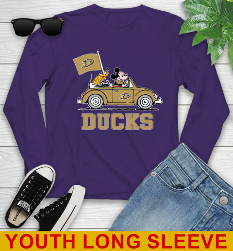 NHL Hockey Anaheim Ducks Pluto Mickey Driving Disney Shirt Youth Long Sleeve 5