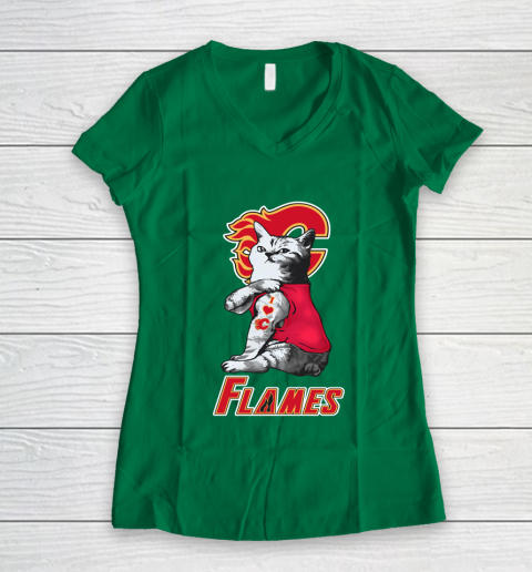 NHL My Cat Loves Calgary Flames Hockey Women's V-Neck T-Shirt 3