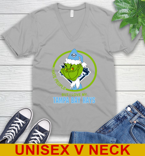 Tampa Bay Rays MLB Christmas Grinch I Hate People But I Love My Favorite Baseball Team V-Neck T-Shirt 4