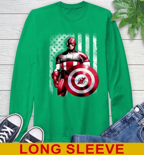 New Jersey Devils NHL Hockey Captain America Marvel Avengers American Flag Shirt Long Sleeve T-Shirt 8