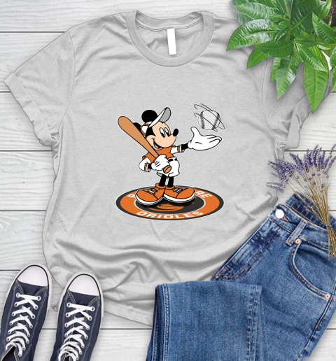 MLB Baseball Baltimore Orioles Cheerful Mickey Disney Shirt Women's T-Shirt 2