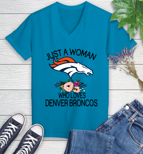 NFL Just A Woman Who Loves Denver Broncos Football Sports Women's V-Neck T-Shirt 4