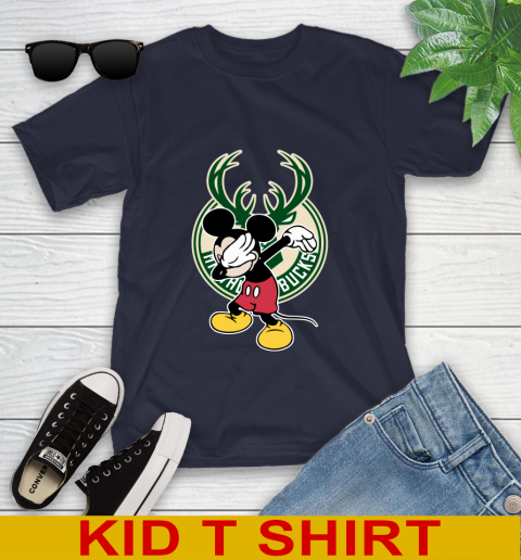 Milwaukee Bucks NBA Basketball Dabbing Mickey Disney Sports Youth T-Shirt 3