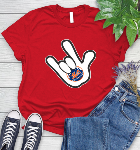 New York Mets MLB Baseball Mickey Rock Hand Disney Women's T-Shirt 9