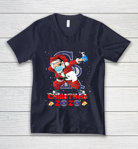 Colorado Rockies Funny Santa Claus Dabbing Christmas 2020 MLB V-Neck T-Shirt 2