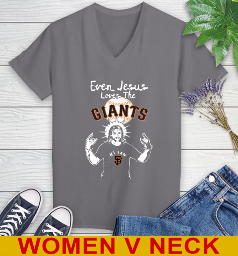 San Francisco Giants MLB Baseball Even Jesus Loves The Giants Shirt Women's V-Neck T-Shirt 11