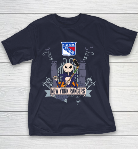 NHL New York Rangers Hockey Jack Skellington Halloween Youth T-Shirt 2
