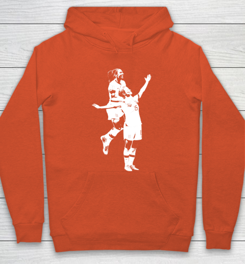 Megan Rapinoe and Alex Morgan Victory Pose  The White Stencil Hoodie 3