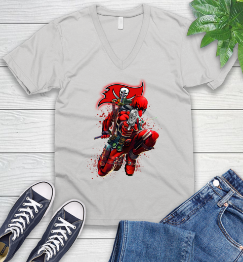 NFL Deadpool Marvel Comics Sports Football Tampa Bay Buccaneers V-Neck T-Shirt