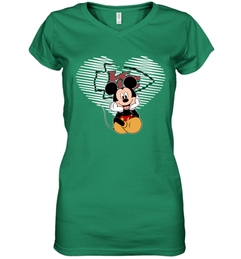 NFL Kansas City Chiefs The Heart Mickey Mouse Disney Football T Shirt TB1YvV4RQEm women v neck t shirt 39 95 151514 front irish green