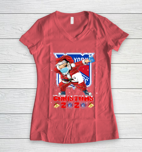 New York Rangers Funny Santa Claus Dabbing Christmas 2020 NHL Women's V-Neck T-Shirt 4