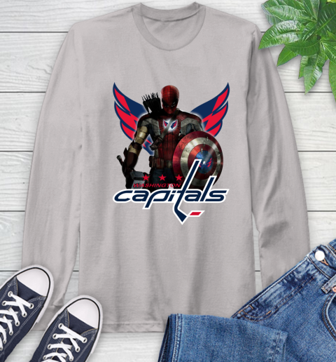 NHL Captain America Thor Spider Man Hawkeye Avengers Endgame Hockey Washington Capitals Long Sleeve T-Shirt 12