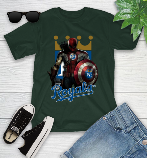 MLB Captain America Thor Spider Man Hawkeye Avengers Endgame Baseball Kansas City Royals Youth T-Shirt 5