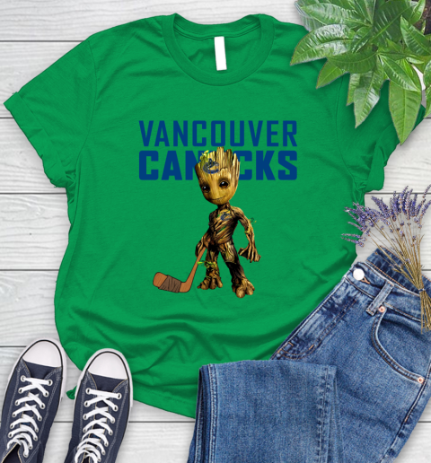Vancouver Canucks NHL Hockey Groot Marvel Guardians Of The Galaxy Women's T-Shirt 6