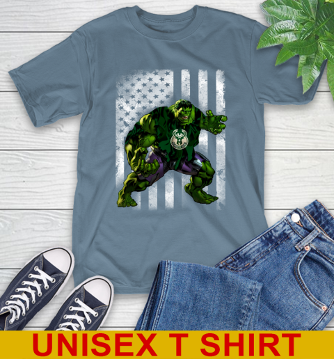Milwaukee Bucks Hulk Marvel Avengers NBA Basketball American Flag T-Shirt 8