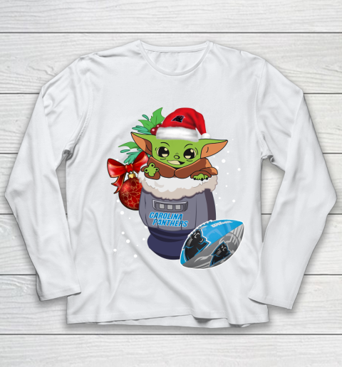 Carolina Panthers Christmas Baby Yoda Star Wars Funny Happy NFL Youth Long Sleeve 2