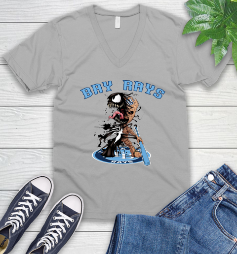 MLB Tampa Bay Rays Baseball Venom Groot Guardians Of The Galaxy V-Neck T-Shirt 4