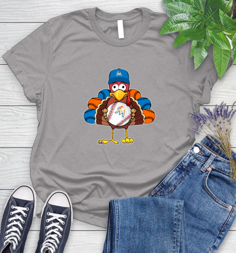 Miami Marlins Turkey thanksgiving Women's T-Shirt 5