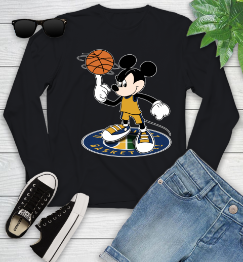 NBA Basketball Utah Jazz Cheerful Mickey Disney Shirt Youth Long Sleeve