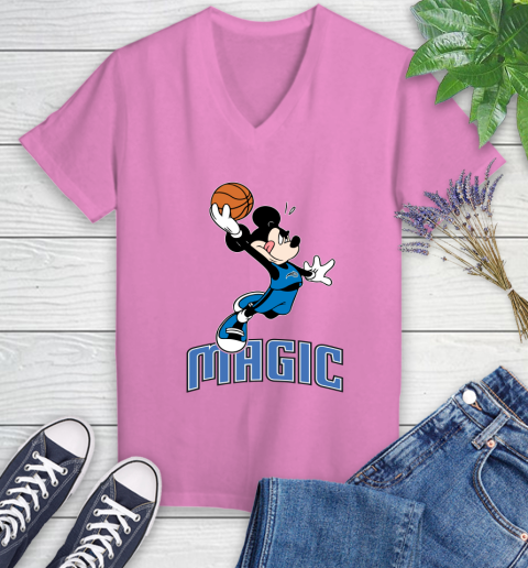 NBA Basketball Orlando Magic Cheerful Mickey Mouse Shirt Women s V Neck T Shirt Tee For Sports