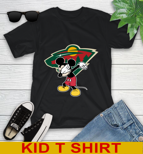 Minnesota Wild NHL Hockey Dabbing Mickey Disney Sports Youth T-Shirt 2