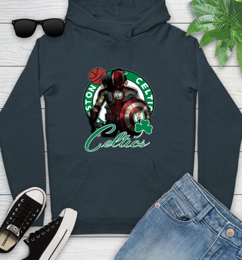 Boston Celtics NBA Basketball Captain America Thor Spider Man Hawkeye Avengers Youth Hoodie 8