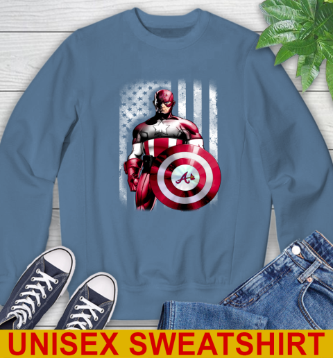 Atlanta Braves MLB Baseball Captain America Marvel Avengers American Flag Shirt Sweatshirt - Image 11