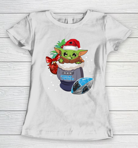 Carolina Panthers Christmas Baby Yoda Star Wars Funny Happy NFL Women's T-Shirt 3