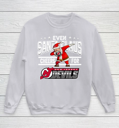 New Jersey Devils Even Santa Claus Cheers For Christmas NHL Youth Sweatshirt 3