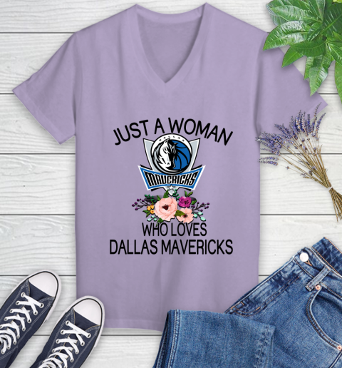 NBA Just A Woman Who Loves Dallas Mavericks Basketball Sports Women's V-Neck T-Shirt 9