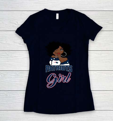 New England Patriots Girl NFL Women's V-Neck T-Shirt 3