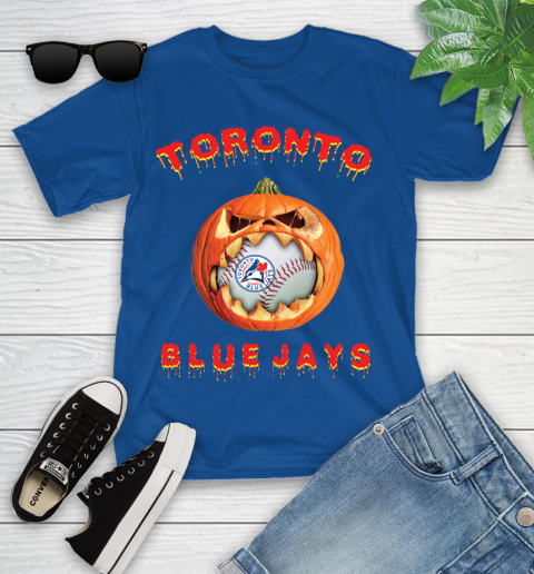 MLB Toronto Blue Jays Halloween Pumpkin Baseball Sports Youth T-Shirt 9