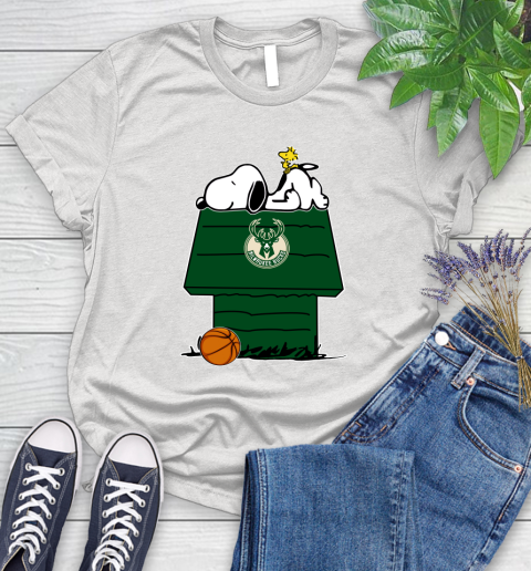 Milwaukee Bucks NBA Basketball Snoopy Woodstock The Peanuts Movie Women's T-Shirt