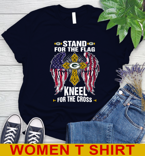 NFL Football Green Bay Packers Stand For Flag Kneel For The Cross Shirt Women's T-Shirt 2