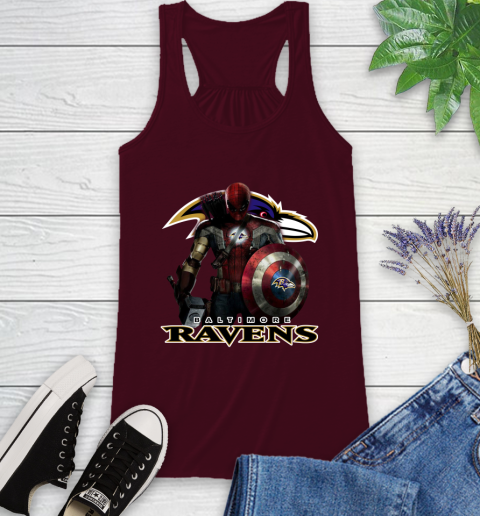 NFL Captain America Thor Spider Man Hawkeye Avengers Endgame Football Baltimore Ravens Racerback Tank 3