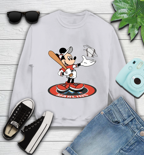 MLB Baseball Miami Marlins Cheerful Mickey Disney Shirt Youth Sweatshirt 4