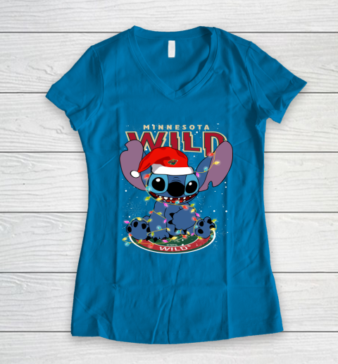 Minnesota Wild NHL Hockey noel stitch Christmas Women's V-Neck T-Shirt 4