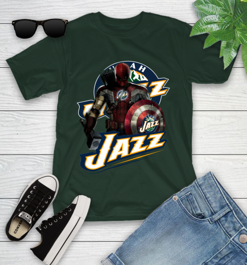 Utah Jazz NBA Basketball Captain America Thor Spider Man Hawkeye Avengers Youth T-Shirt 5