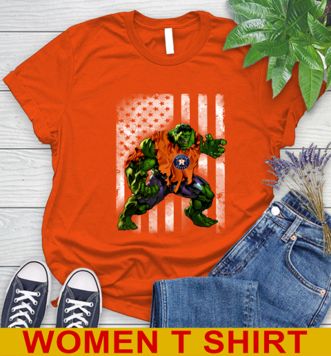 Houston Astros Hulk Marvel Avengers MLB Baseball American Flag Women's T-Shirt 3