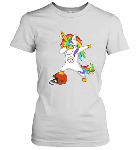 Football Dabbing Unicorn Steps On Helmet Pittsburgh Steelers Women's T-Shirt