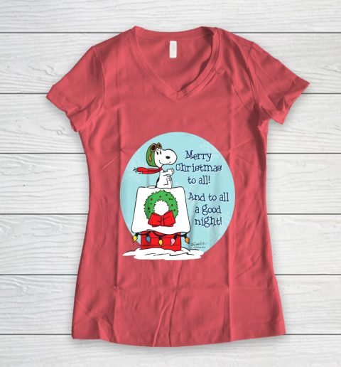 Peanuts Snoopy Merry Christmas and to all Good Night Women's V-Neck T-Shirt 12